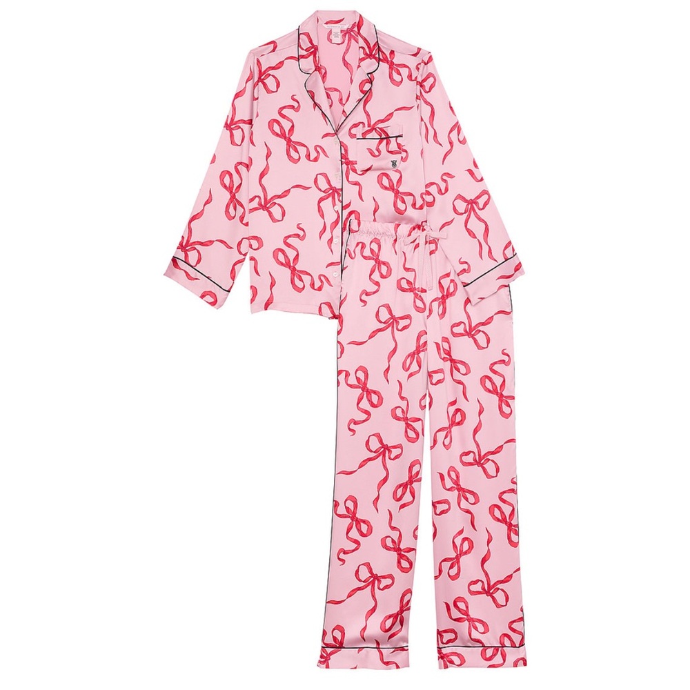 Victoria’s Secret glazed satin long pajamas set in chalk rose bows